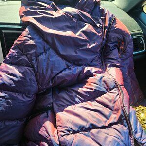 Nike Purple Metallic Puffer Jacket Asymmetrical Design